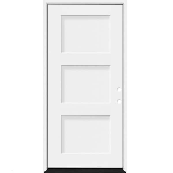 Legacy 32 in. x 80 in. 3P Equal Shaker LHIS Unfinished White Fiberglass Prehung Front Door w/6-9/16 Jamb