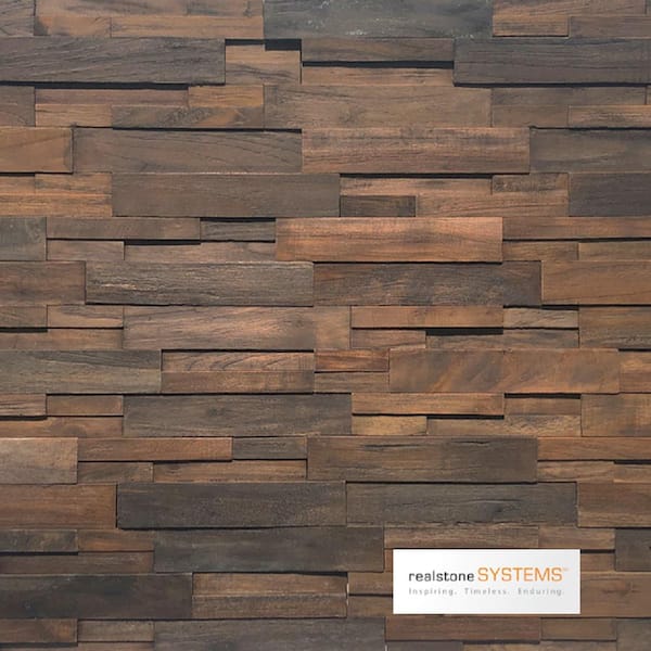 Realstone Systems Reclaimed Wood 1/2 in. x 24 in. x 12 in. Dark Teak Wood Wall Panel (10-Panels/Box)