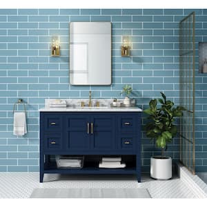 Sturgess 49 in. W x 22 in. D x 35 in. H Single Sink Freestanding Bath Vanity in Navy Blue with Carrara Marble Top