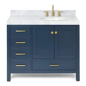 Cambridge 42 in. W x 22 in. D x 36.5 in. H Single Sink Freestanding Bath Vanity in Midnight Blue with Carrara Marble Top