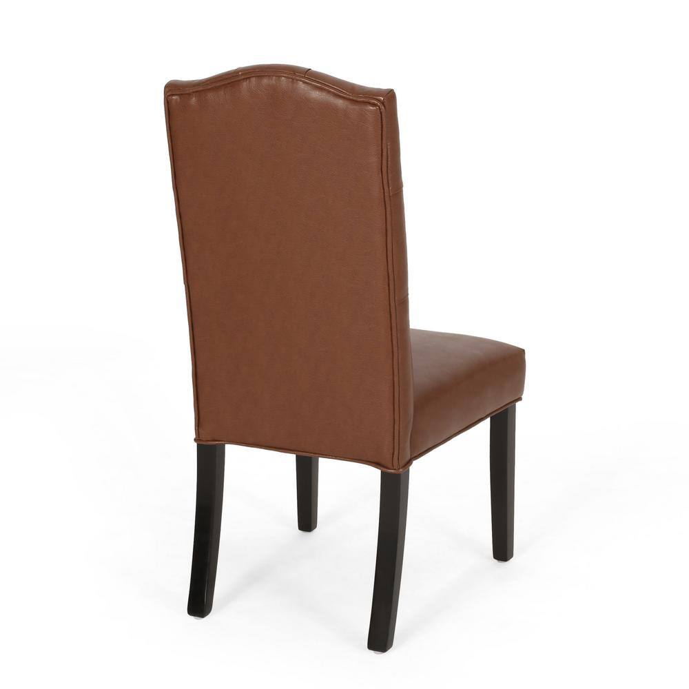 Set of 2 Cognac Brown Faux Leather High-Back Wood Dining Chairs