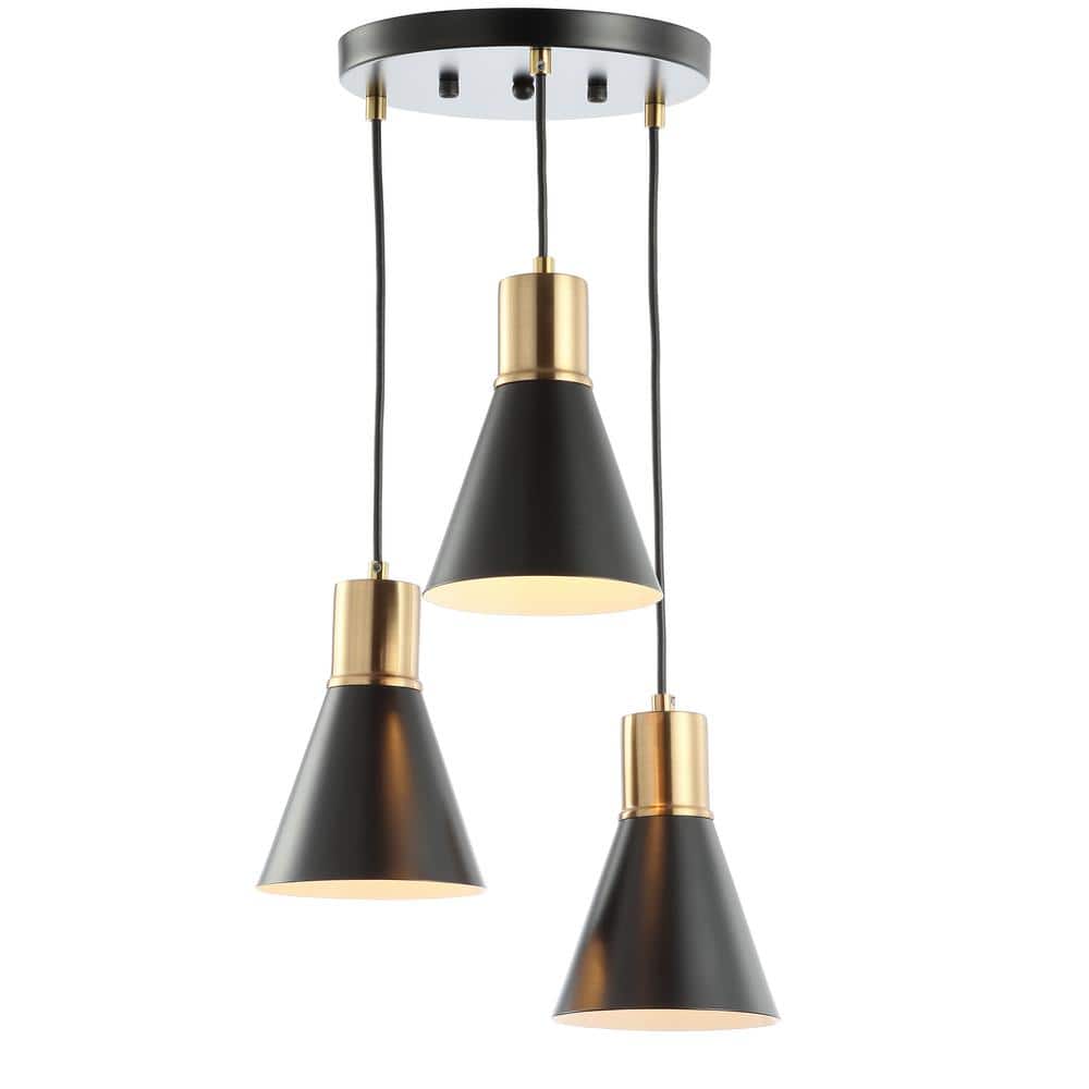 Apollo 15" Black and Brass Gold Metal Cluster LED Pendant Light