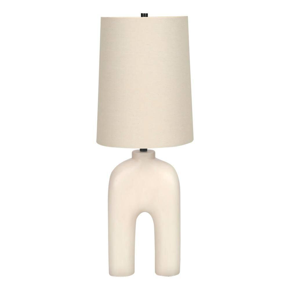 25 in. White Resin Table Lamp with Arch-Shaped Base and Beige Linen Tapered Drum Shade for Living Room, Bedroom, Office price history on PriceWatchPro