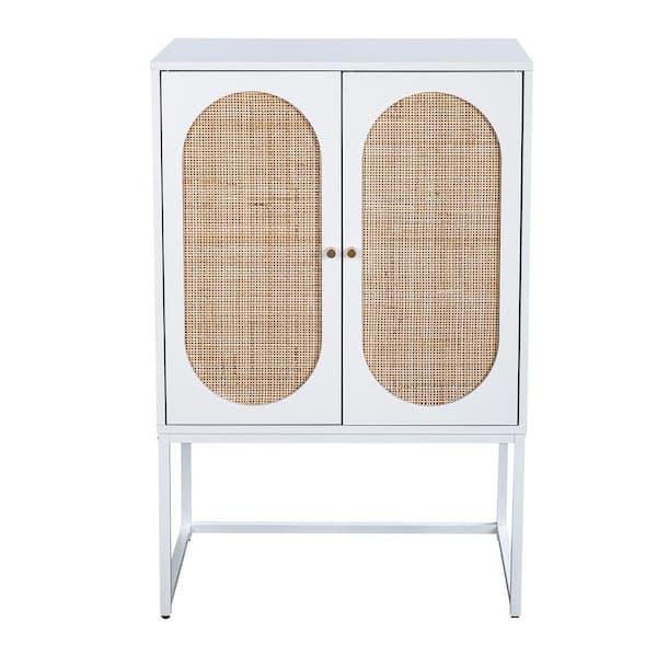 Tileon Natural High Cabinet with 2-Doors and Built-In Adjustable Shelf, Free Standing Cabinet