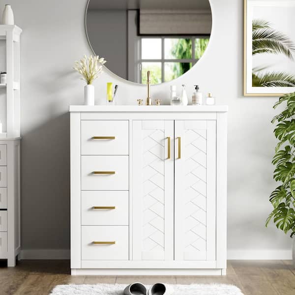 30 in. Single Sink Freestanding White Bath Vanity with White Ceramic Top Unassembled