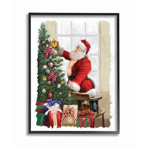 The Stupell Home Décor Collection Holiday Santa Decorating Christmas Tree with Gifts Painting Framed Giclee Texturized Art, 16 x 20, Multi-Color