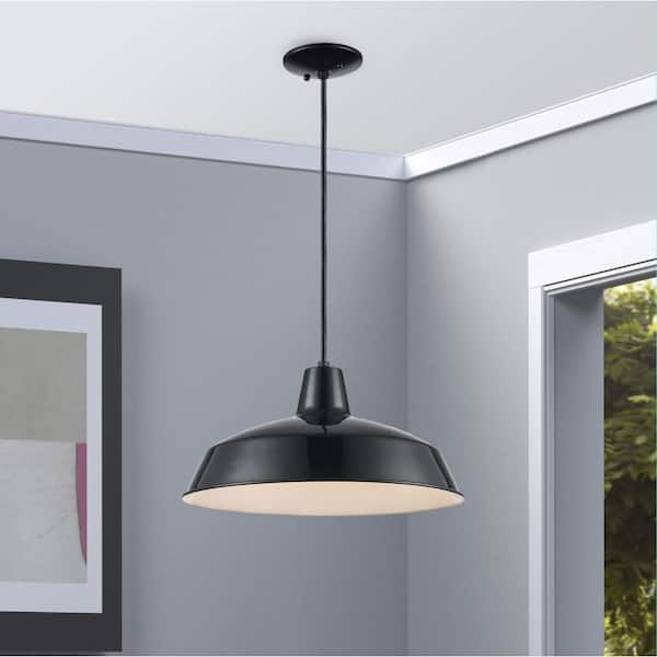 Sherman 1-Light Black Pendant Light Fixture with Metal Shade