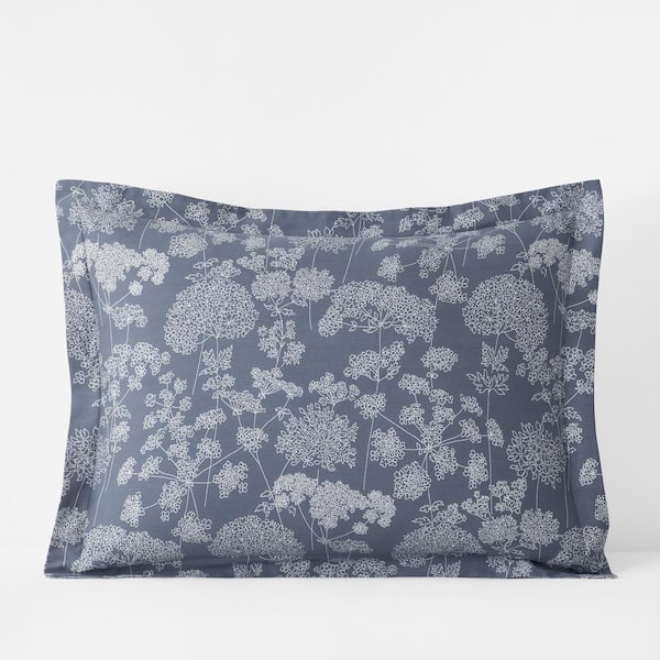 The Company Store Legends Hotel Hana Cotton and TENCEL Lyocell Ivory/Slate Blue Sateen King Sham