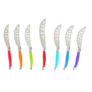 7-Piece Rainbow Colors Laguiole 4.5 in. Individual Pizza Knife and 5.5 in. Pizza Slicer Set