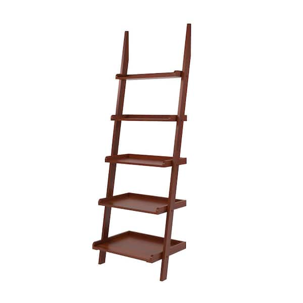 Furniture of America Zoeah 72 in. Tall Cherry Wood 5-Shelf Ladder Bookcase