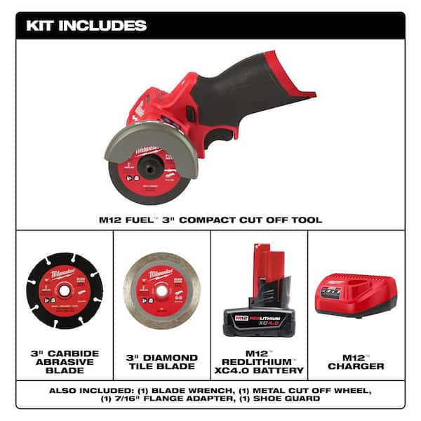 M12 FUEL 12V Lithium-Ion Brushless Cordless 3 in. Cut Off Saw, and 4. 0AH Starter Kit