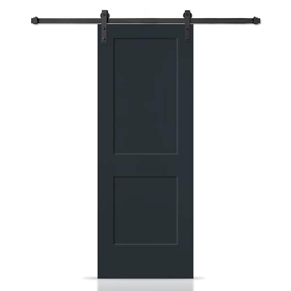 CALHOME 30 in. x 80 in. Charcoal Gray Painted MDF Solid Core 2-Panel Shaker Interior Sliding Barn Door with Hardware Kit