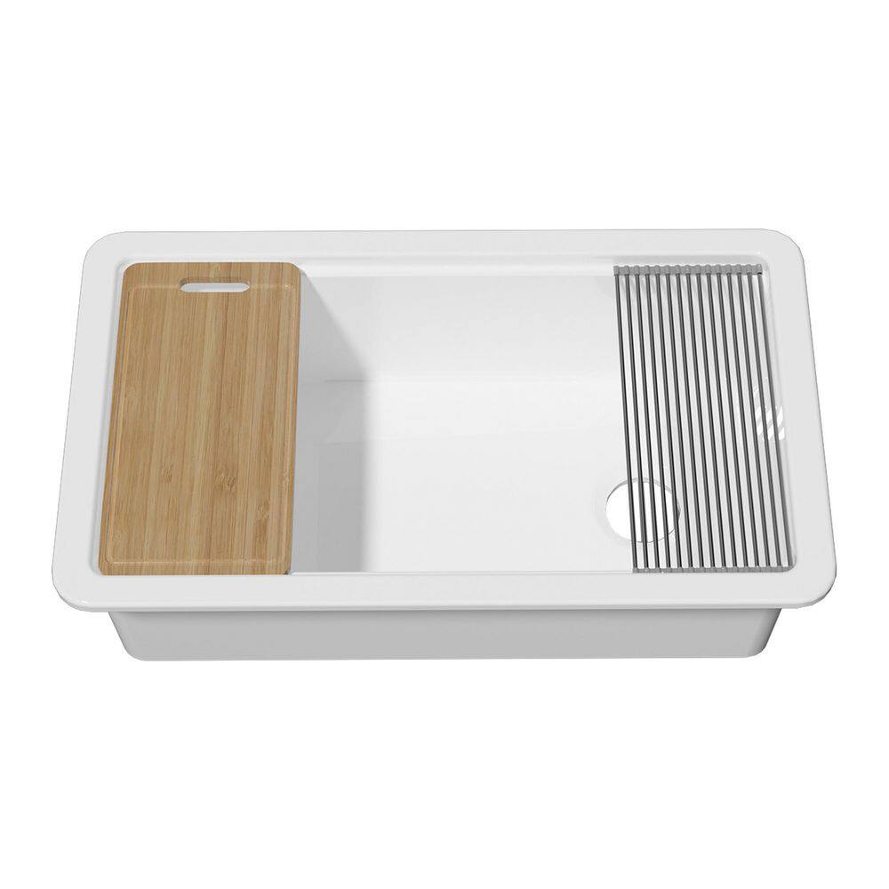 Kitchen Sink 33 in. Dual Mount Drop-In/Undermount Single Bowl White Fireclay Workstation Kitchen Sink with Cutting Board price history on PriceWatchPro
