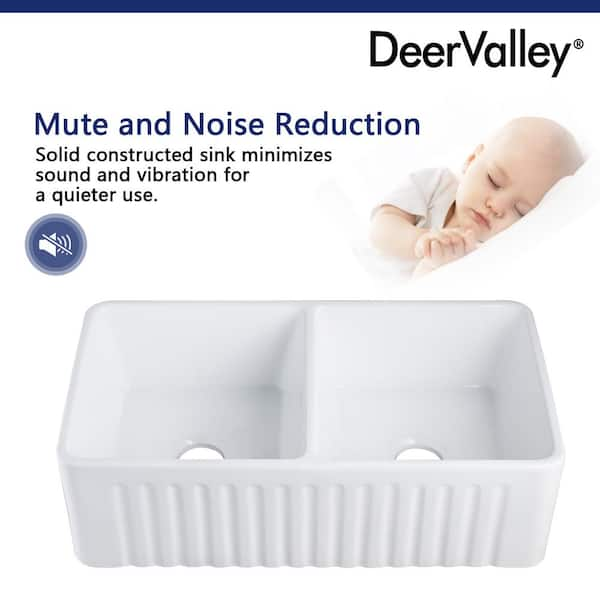 DEERVALLEY Eclipse White Ceramic 33 in. L 50/50 Rectangular Double