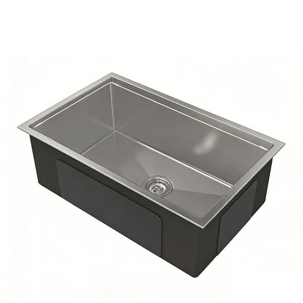 30 in. Drop-In/Undermount Single Bowl 20 Gauge Stainless Steel Kitchen Sink with US Standard Drain and Hook