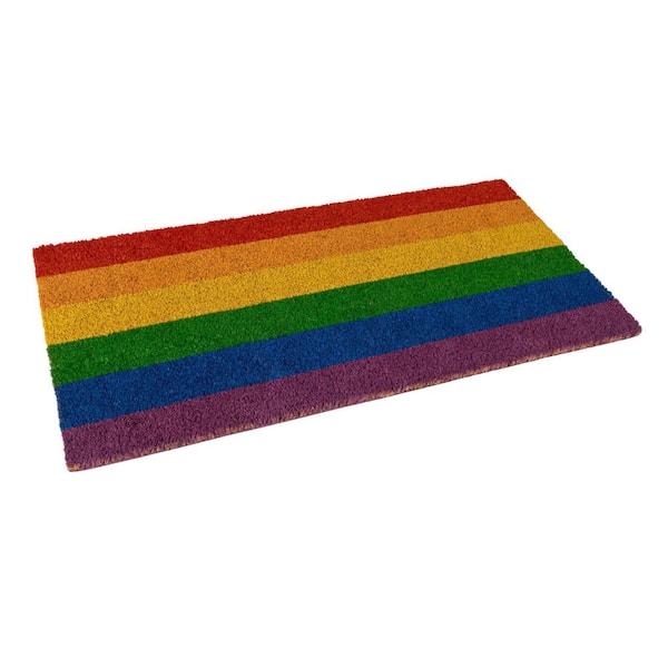 Rainbow-Striped Multi-Colored 16 in. x 32 in. Coir PVC Backing Outdoor Door Mat