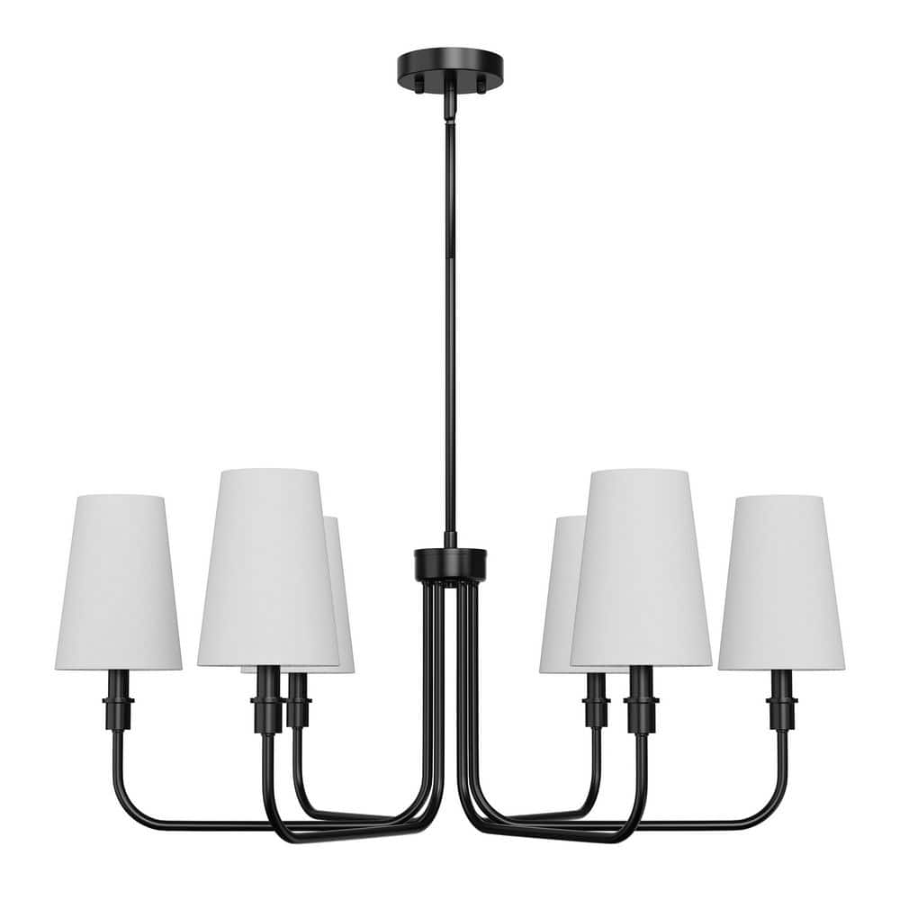 Briignite 34 in. 6-Light Black Linear Chandelier with Drum