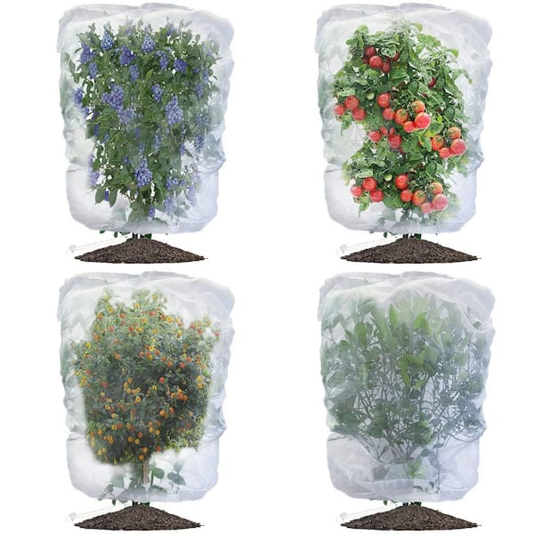 Bird Netting for Garden Blueberry Bushes, Fruit Tree Netting Cover, Plant Protection Mesh Bags with Drawstring (4-Pack)