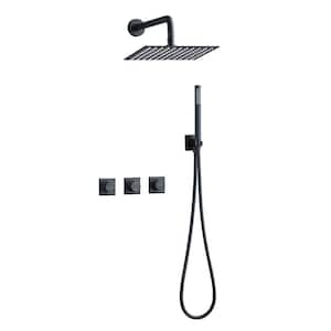 Triple Handles 2-Spray Patterns 2 Showerheads Shower Faucet Set 1.5 GPM with High Pressure Hand Shower in Black