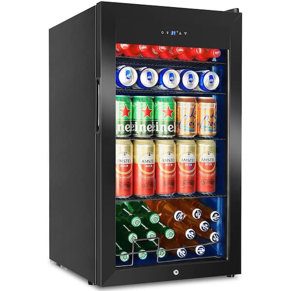 17.5 in. Single Zone 126-Cans Beverage Cooler in Black with Adjustbale shelves and Lock