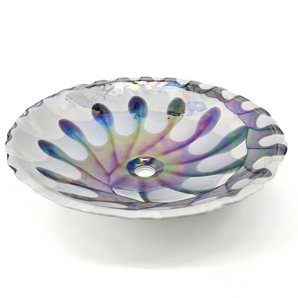 Murano 20 in. Bathroom Drop in Sink in Spira Luxe Pearl White Seashell Decorative Pattern Murano Glass Art