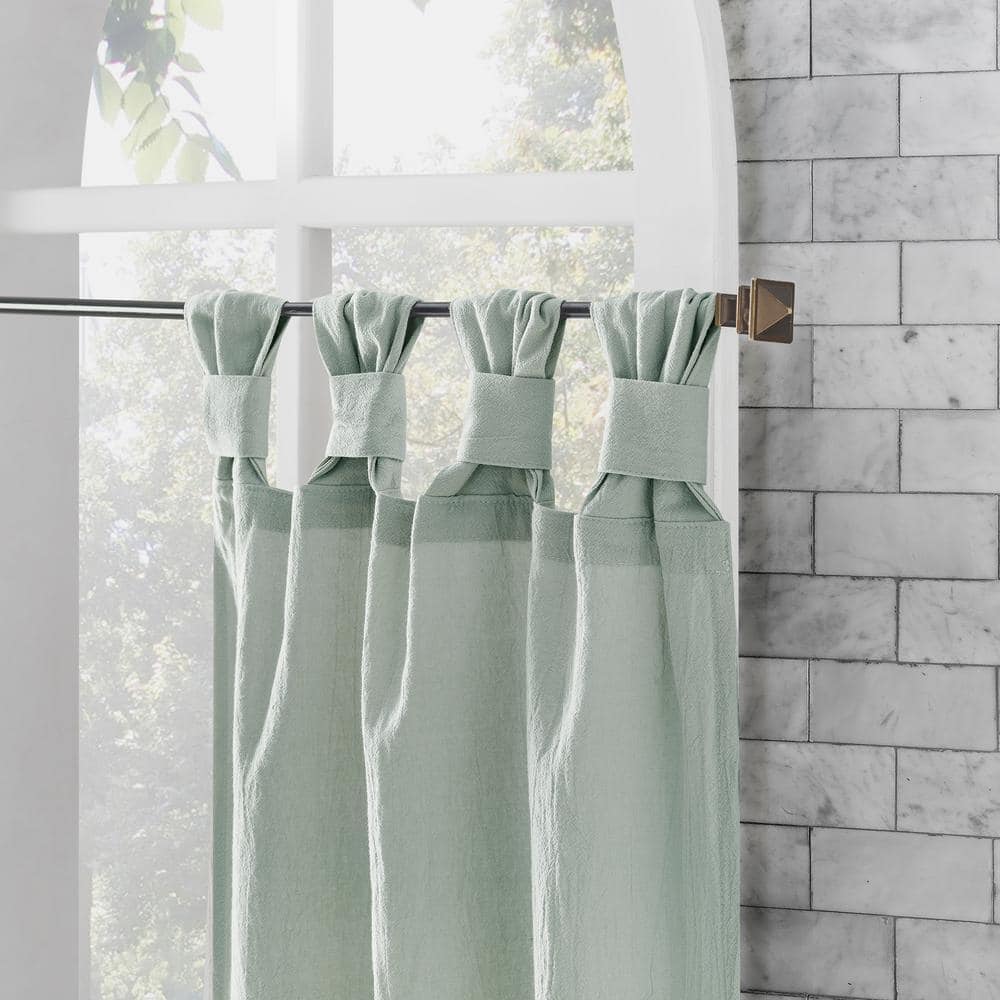 Seafoam Green Cotton Sheer Tab Top Kitchen Curtain Tier Pair