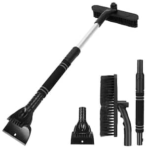 27.56 in. 3-In-1 Plastic Blade Windshield Ice Scraper Extendable Car Snow Removal Tool Telescoping Car Broom Snow Shovel