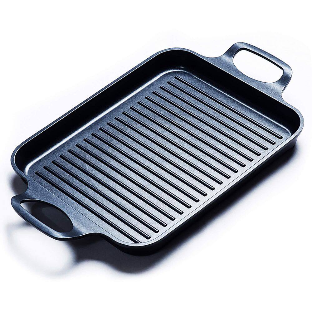 Nonstick Grill Pan Dual-Layer Coating Aluminum Glass Grilling Pan Fast Heating Dishwasher Safe All Stove Compatible