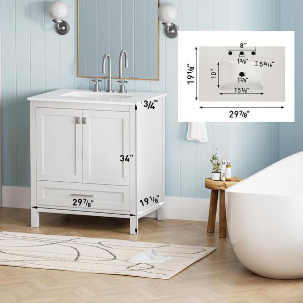 mqyvyv様/30 Zeafive Solid Wood 30 in. W Single Sink Freestanding White Bath