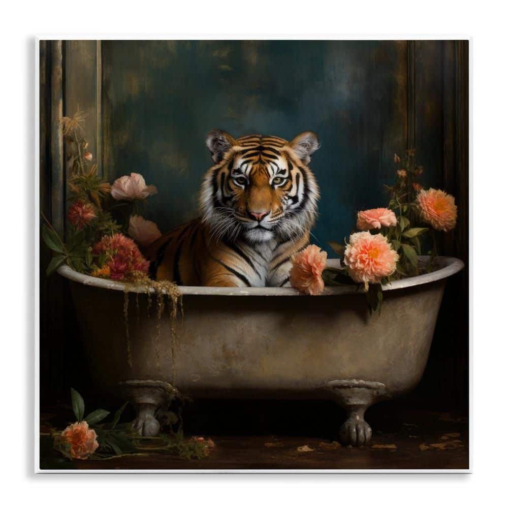 Tiger in Floral Bathtub by Lazar Studio Unframed Graphic Art Print Animal 12 in. x 12 in. price history on PriceWatchPro