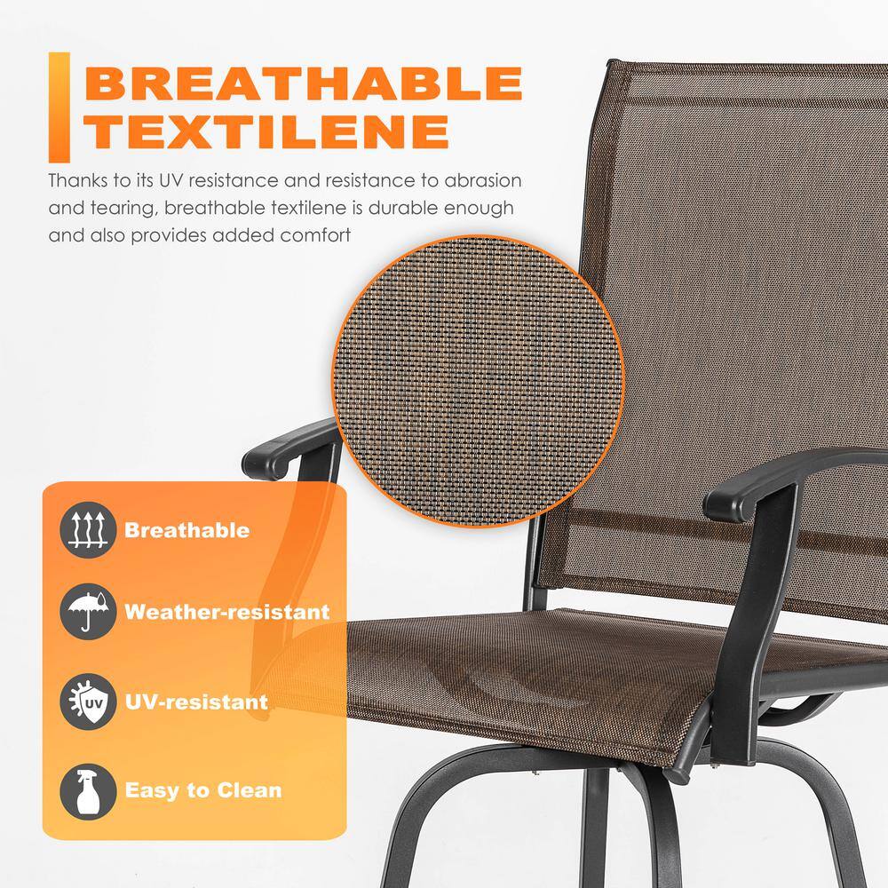 Brown Metal Bar Height Armchair Stool Set with Gold Speckles