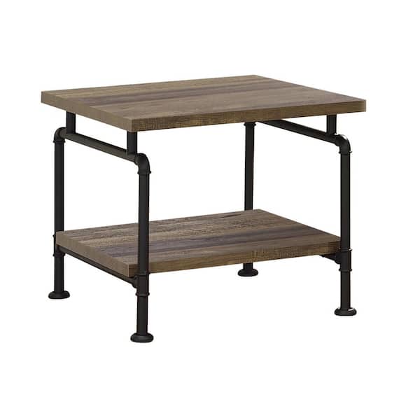 Coaster Home Furnishings 23.5 in. Rustic Oak and Black Square Wood End Table with Shelf