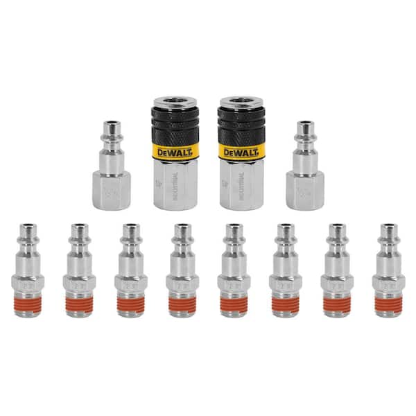 DEWALT 1/4 in. NPT Industrial Couplers and Plugs, Includes: 8 Male Plugs, 2-Female Plugs, and 2-Female Couplers