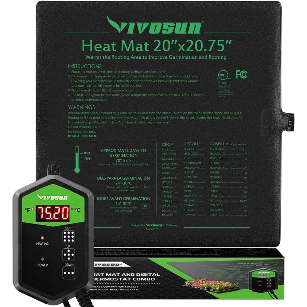 VIVOSUN 10x20.75 Seedling Heat Mat and Digital Thermostat Combo Set Met Standard