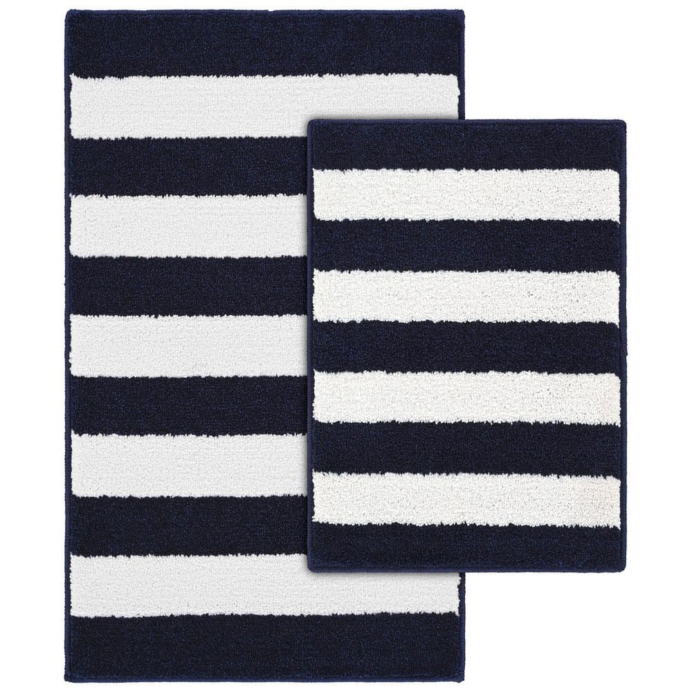 Garland Rug Beach Stripe Indigo Blue and White 21 in. x 34 in
