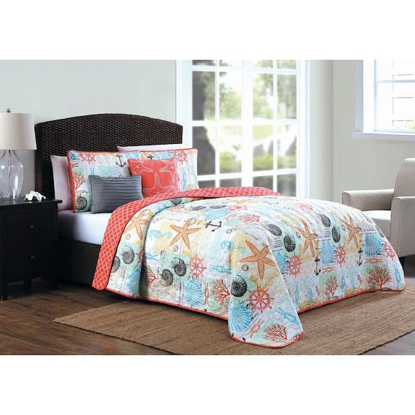 Unbranded Belize 5-Piece Coral King Quilt Set