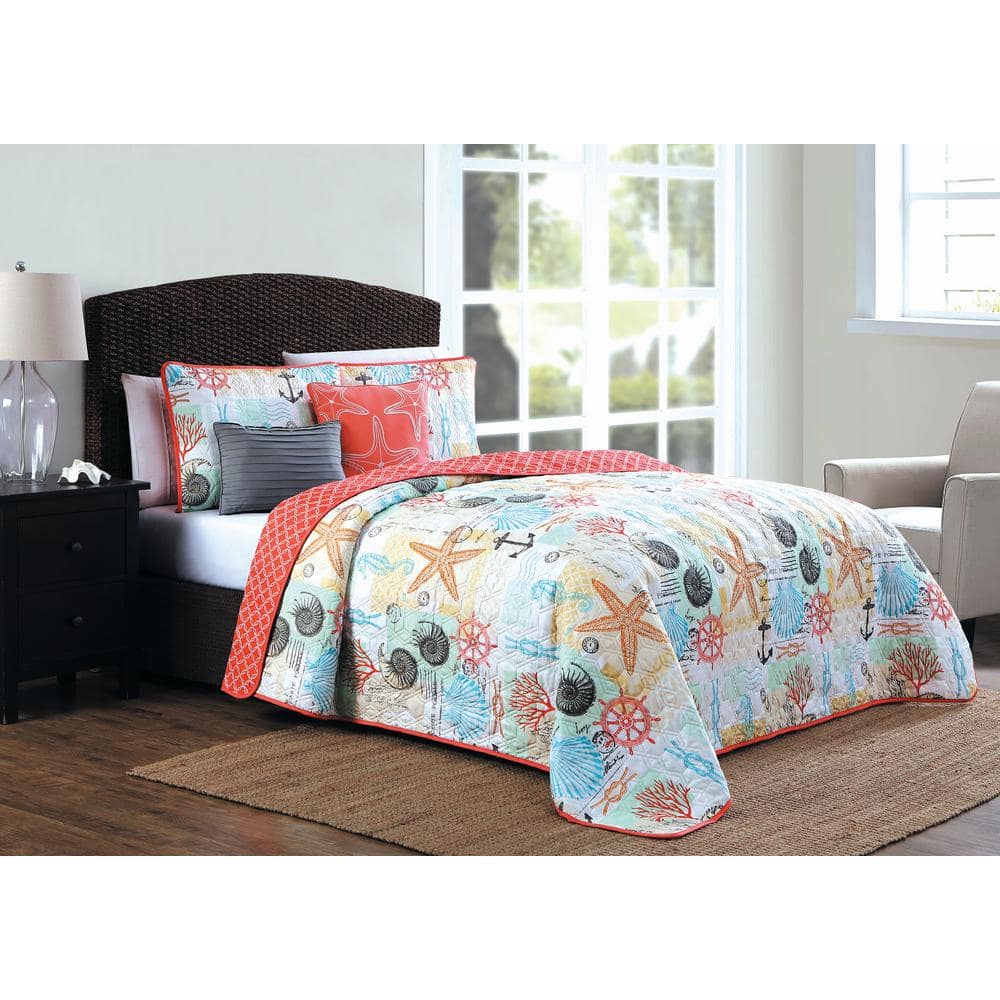 Belize 5-Piece Coral Queen Quilt Set BEL5QTQUENGHCO - The Home Depot