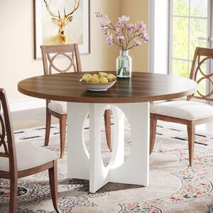 Roesler Brown and White Wood 47.2 in. W Cross Legs Round Dining Table Dining Room Table Seats 6 for Kitchen, Dining Room