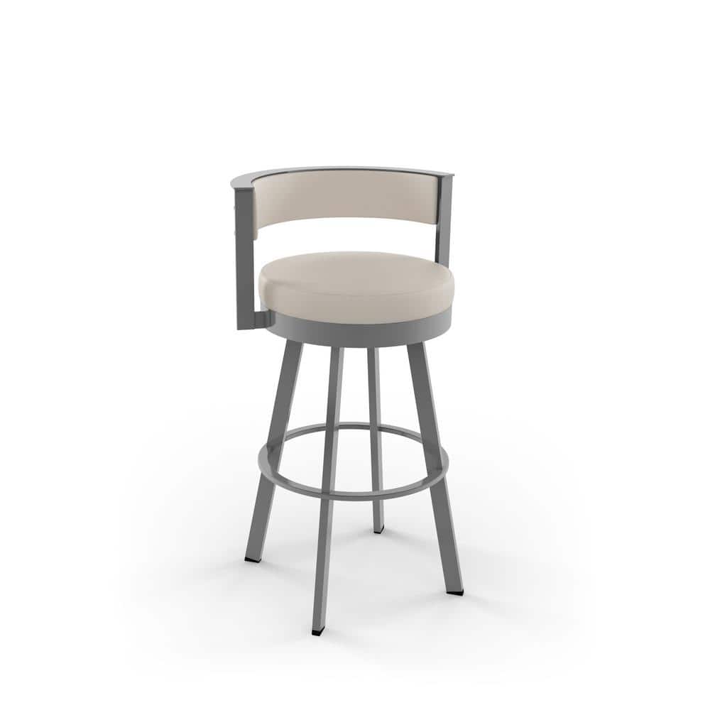Beige Faux Leather Swivel Bar Stool with Metallic Frame