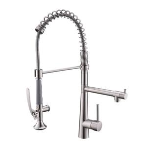 Double Handles Pull Down Sprayer Kitchen Faucet with Spot Resistant in Brushed Nickel