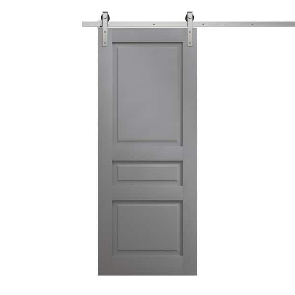 28 in. x 96 in. Painted Grey Oak Solid Wood Single Barn Door Slab With Hardware