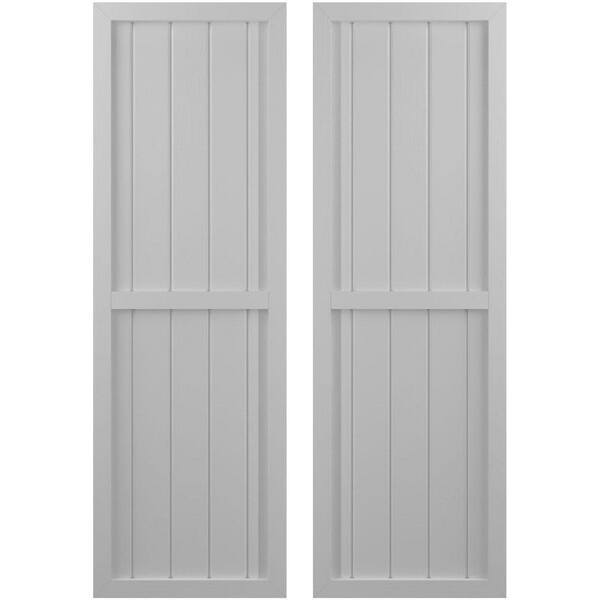 Ekena Millwork 17-1/2 in. W x 39 in. H Americraft 5-Board Exterior Real Wood 2 Equal Panel Framed Board and Batten Shutters in Primed