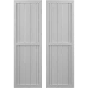17-1/2 in. W x 53 in. H Americraft 5 Board Exterior Real Wood Two Equal Panel Framed Board and Batten Shutters Primed