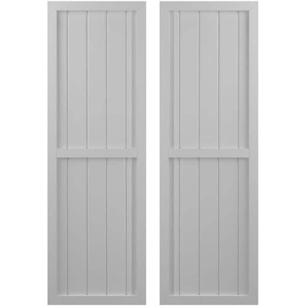 17-1/2 in. W x 64 in. H Americraft 5-Board Exterior Real Wood 2 Equal Panel Framed Board and Batten Shutters in Primed