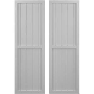 17-1/2 in. W x 83 in. H Americraft 5-Board Exterior Real Wood 2 Equal Panel Framed Board and Batten Shutters in Primed