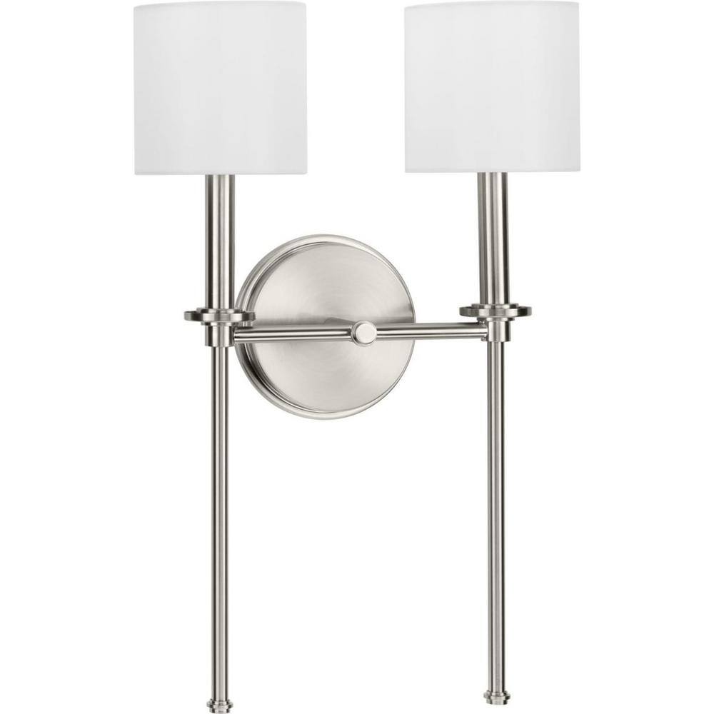 Elara Brushed Nickel 2-Light Bath Vanity Light with Fabric Shade