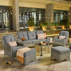 Palffy Gray 6-Piece Wicker Patio Conversation Seating Set with Dark Gray Cushions and Coffee Table