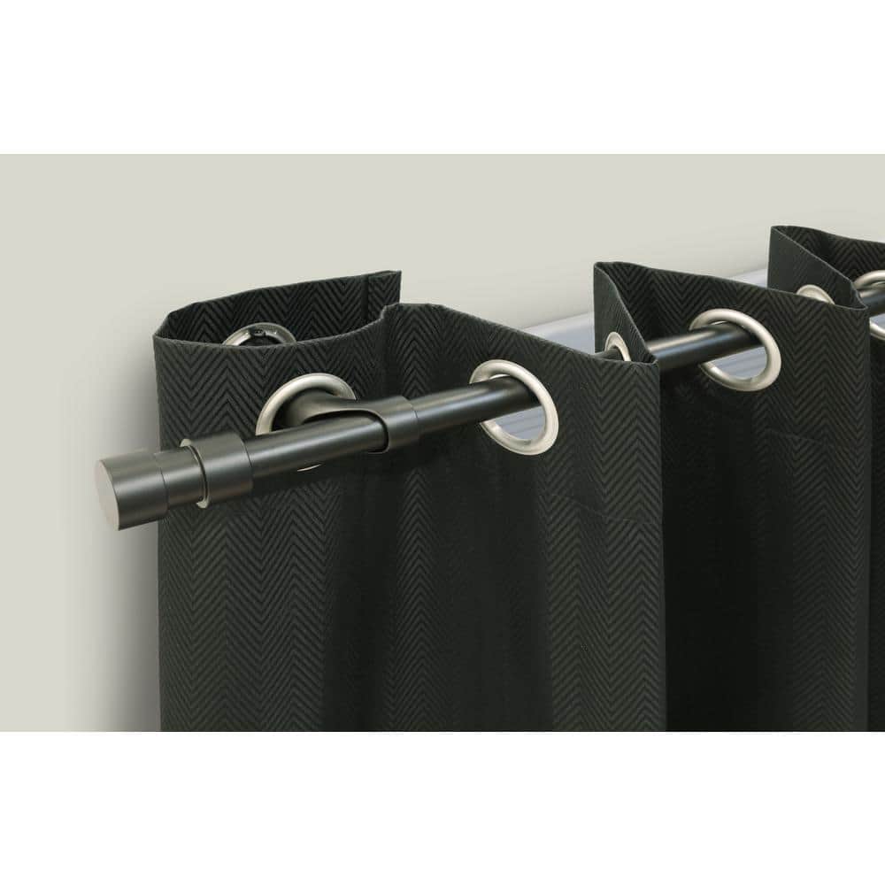 Black Adjustable Aluminum Blackout Curtain Rod with Double Cap Finials