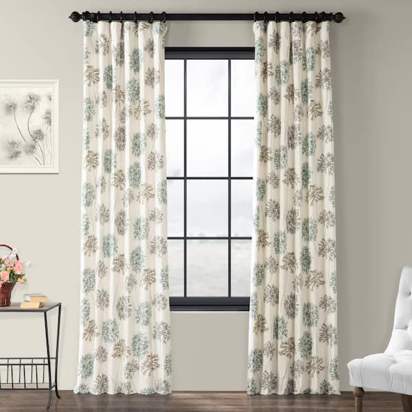 Exclusive Fabrics & Furnishings Allium Blue Gray Printed Room Darkening Curtain - 50 in. W x 108 in. L Rod Pocket with Back Tab Single Window Panel