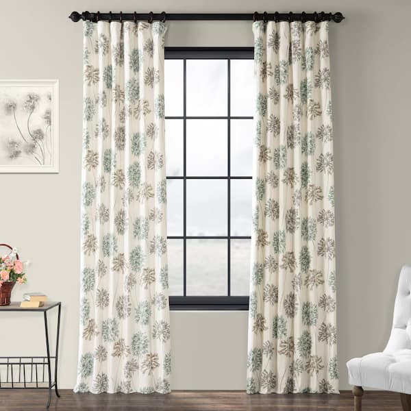 Exclusive Fabrics & Furnishings Allium Blue Gray Printed Room Darkening Curtain - 50 in. W x 84 in. L Rod Pocket with Back Tab Single Window Panel